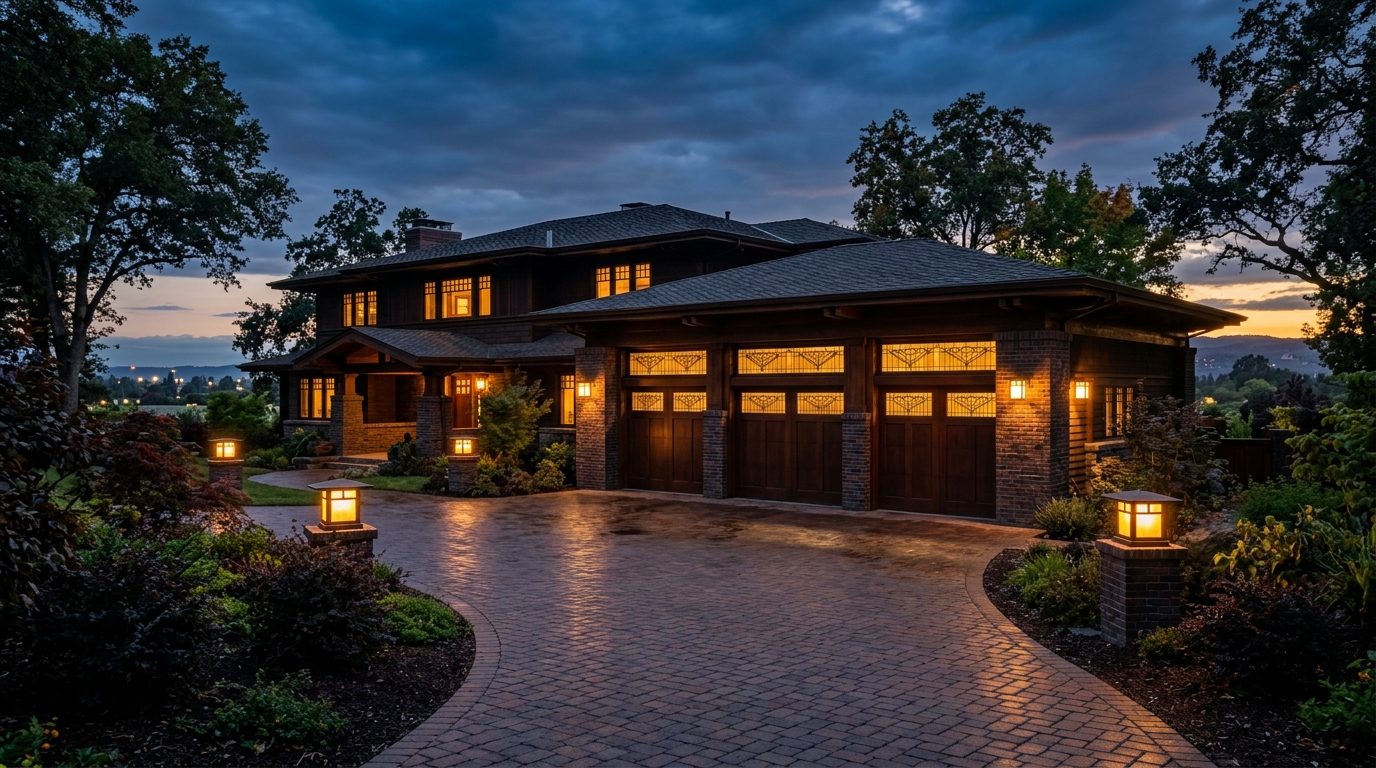 Kamal Local Garage Door Exterior Closed Garage Door at Twilight